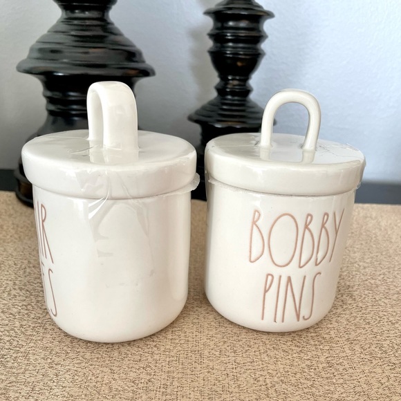 New Rae Dunn BOBBY PINS/ HAIR TIES Loop Canister Ceramic Set - Picture 4 of 6